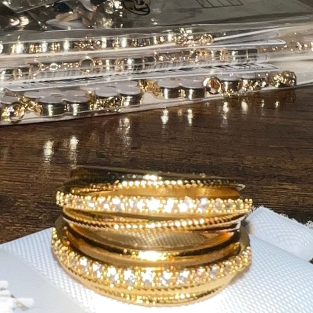Crossover Gold+diamond ring Rope layered Premium 24k Luxe braid